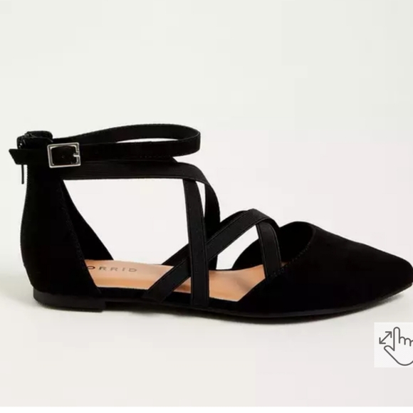 Torrid Elastic Strap Black Pointed Toe Flats Size 11 - Picture 3 of 9